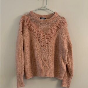 Express Pink Crew Neck Cable Knit Sweater